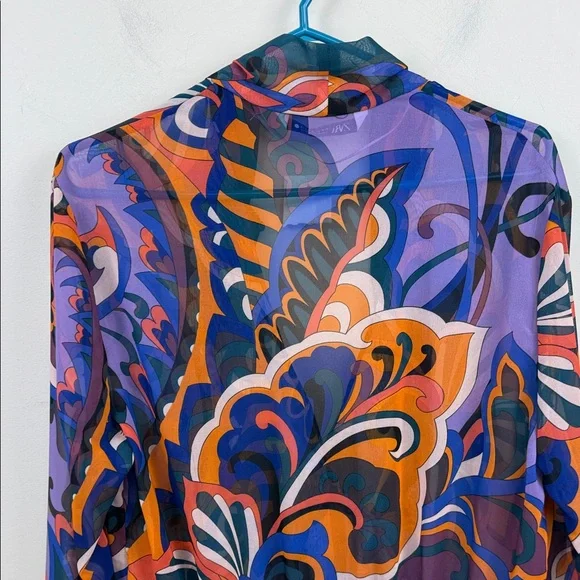 ZARA PUCCI PRINT Vibrant Paisley Open Front long sleeve mini dress medium - Picture 10 of 10